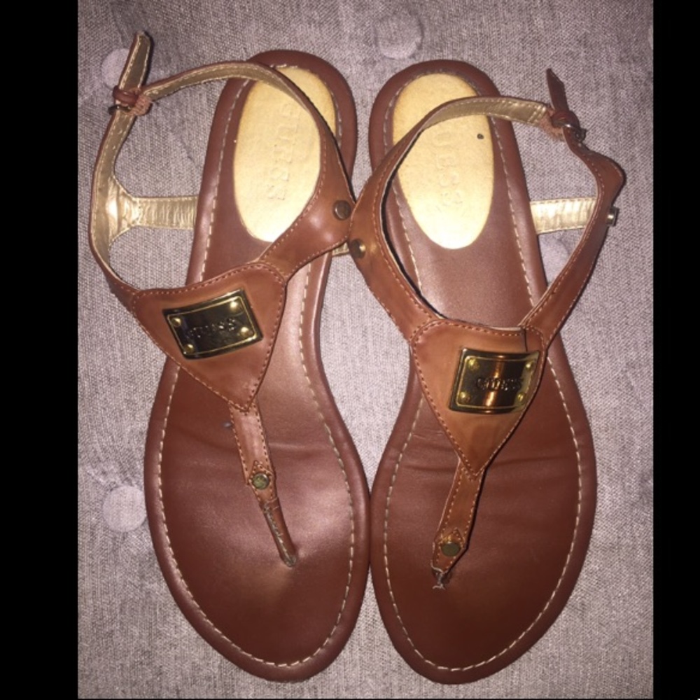 GUESS🔻 Brown & Gold Trim Sandals
